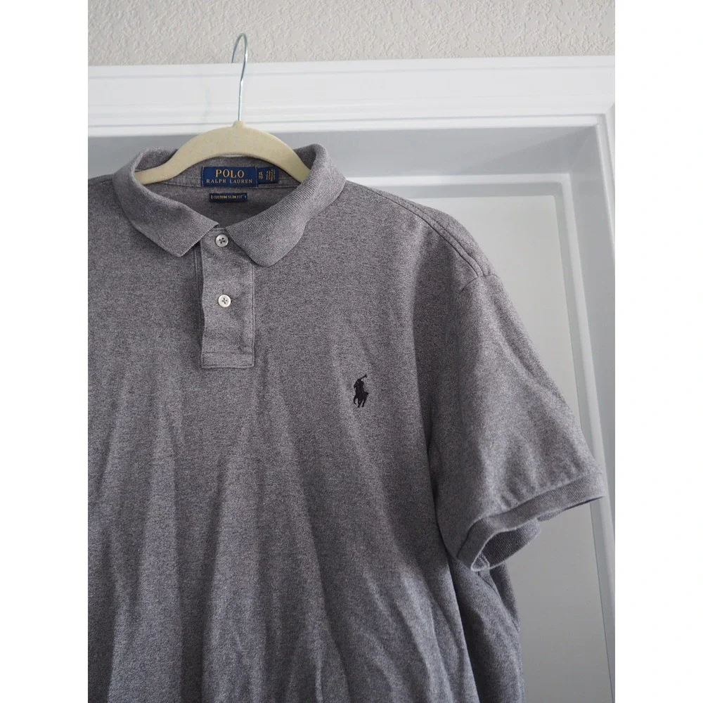Polo Ralph Lauren Custom Slim Fit Gray Polo Shirt Preppy XL Good Short Sleeve